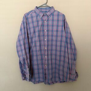 Cremieux Classics XL Long Sleeve Button Up Plaid Shirt 38 Blue Pink White Check